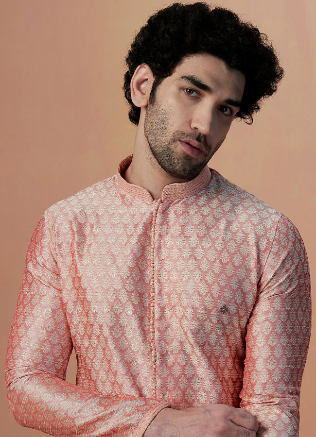 Buy Pink Self Design Kurta Pajama Online Manyavar Kurta Pajama for Men